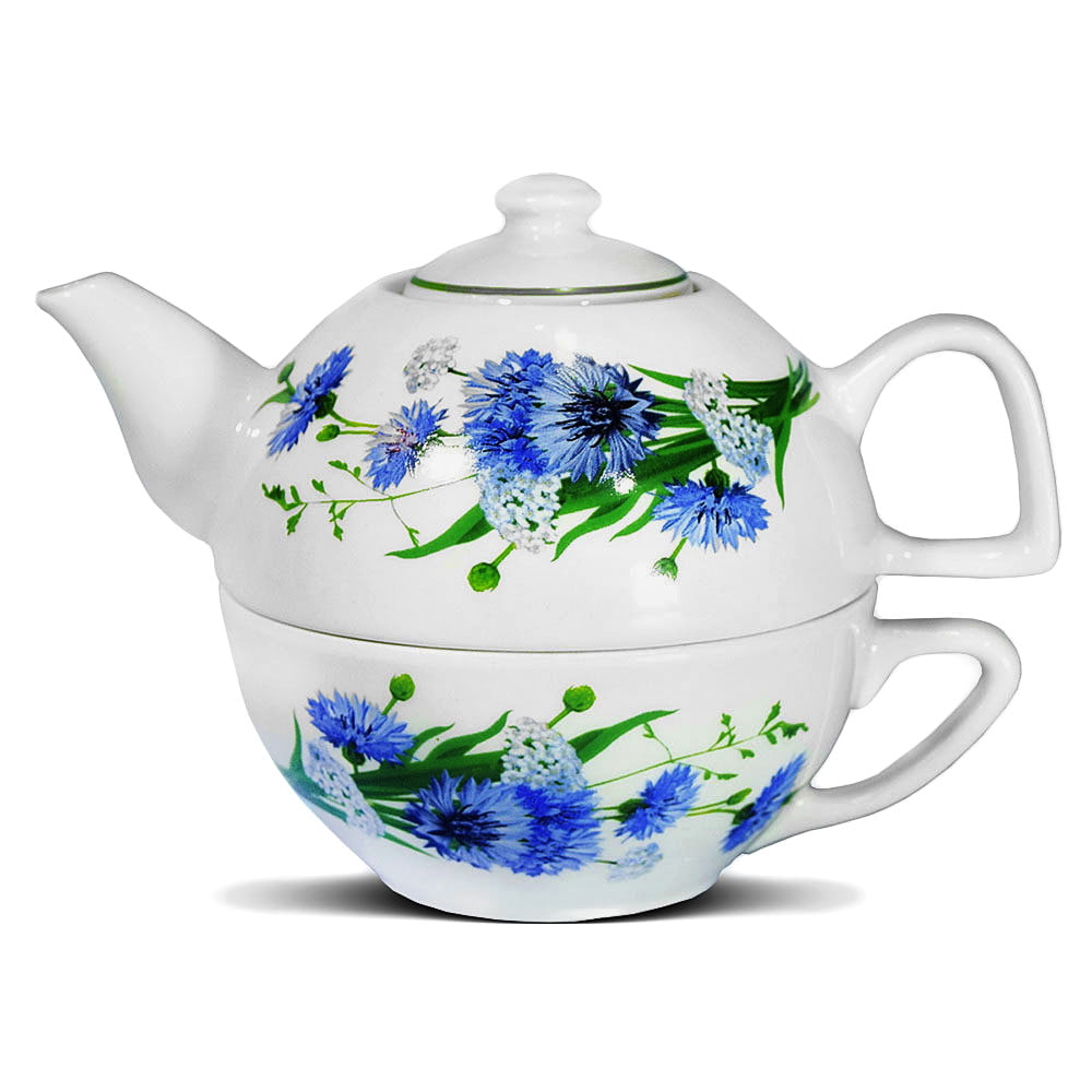 Tea Set for One Cornflowers 2Piece Porcelain Tea For One