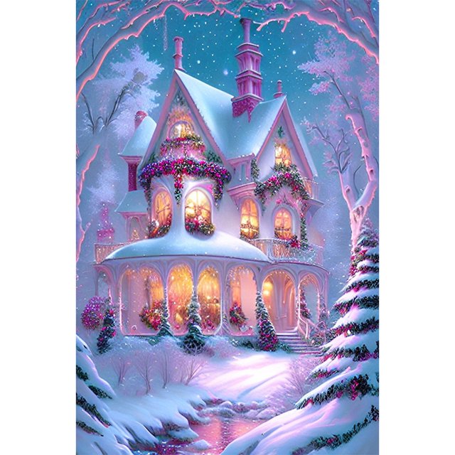 Pintura de diamante 5D DIY, taladro redondo completo, Castillo de nieve, decoración del hogar, arte artesanal, 40x60cm