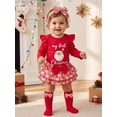 thumbnail image 3 of Loicainy Infant Baby Girl Christmas Outfit 3 6 9 12 18 Months Letters Romper with Plaid Shorts Headband Socks Clothes Set, 3 of 9