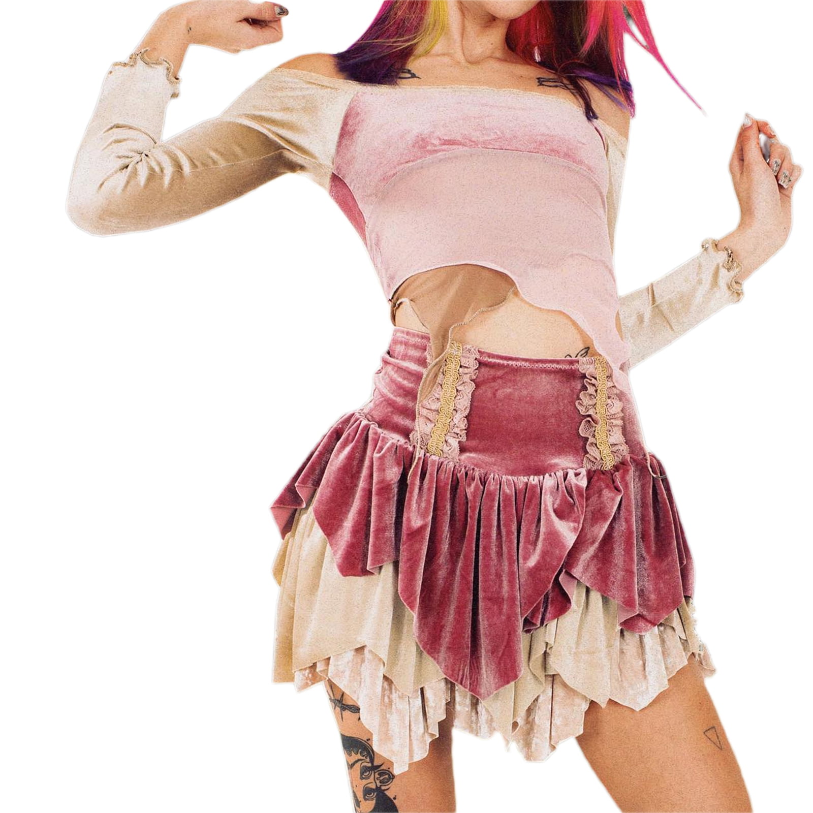 Mesh High Waist Pink Fairycore Layered Pleated Skirt