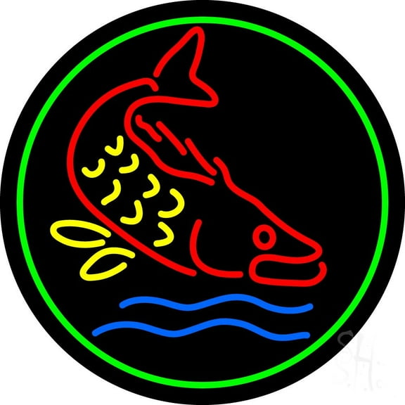 Fish Green Border 2 LED Neon Sign 26" Tall x 26" Wide - inches Black Square Cut Acrylic Backing, with Dimmer - Premium built indoor Sign for Club, Home décor, Event, Workshop, Storefront.