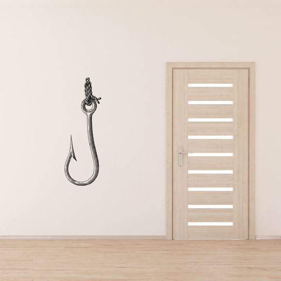 Fish Hook Silhouette Fishing Tool Recreational Fishing Hobby Hook Point Art Design Vinyl Wall Sticker Wall Art Wall Decal Boys Girls Kids Room Design Bedroom Home Decoration Size (30x12 inch)