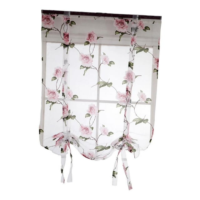 Cravate de Rideau Courte Rideau de Fenêtre Voile Gaze pour Balcon Salle de Bain Rose