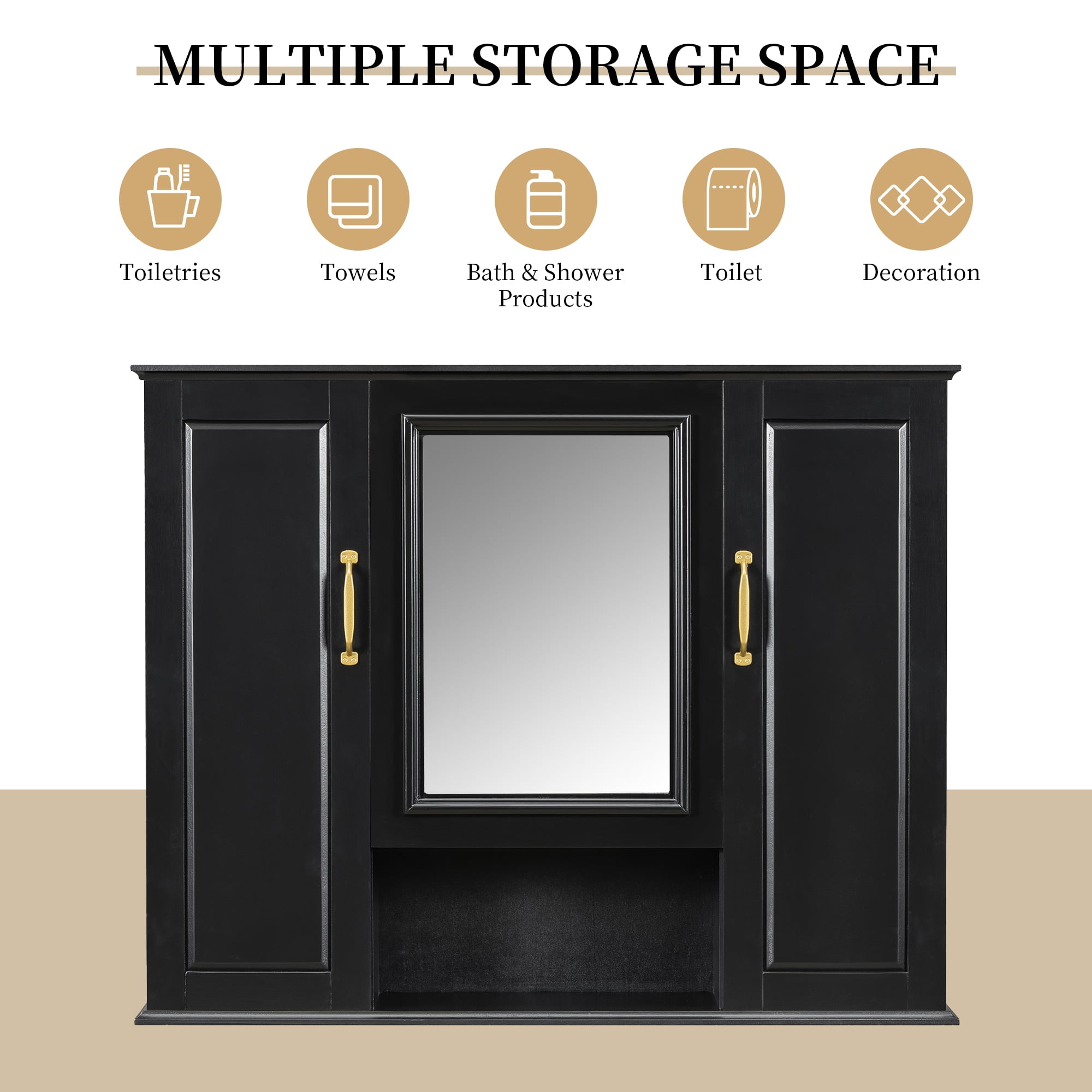 Euroco 36'' Medicine Cabinet, Wall Mounted Bathroom Storage Cabinet, Modern Bathroom Wall Cabinet with Mirror, Mirror Cabinet with 3 Doors (Not Include Bathroom Vanity )