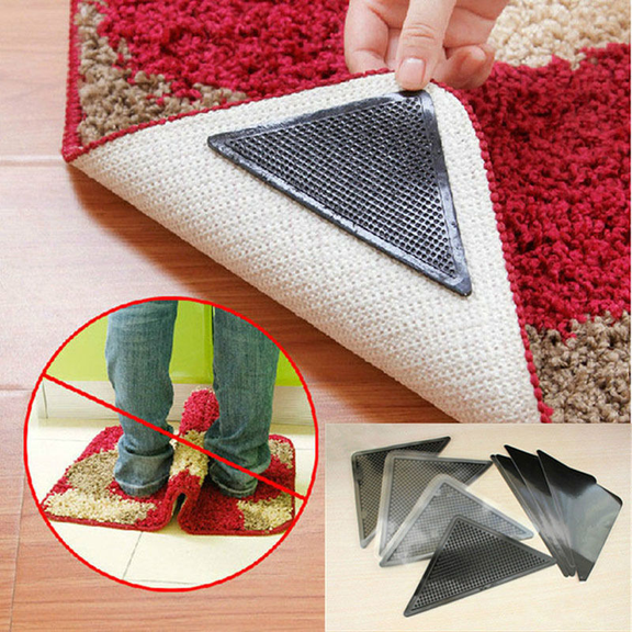 8 Pack Reusable Washable Silicone Rug Corner Grippers Non Slip Rug Pads Double Sided Suction Carpet Mat Holders