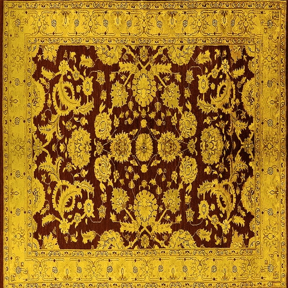 Ahgly Company Machine Washable Indoor Square Oriental Yellow Industrial Area Rugs, 6' Square