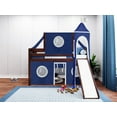 Jackpot Castle Low Loft Bed with Slide Blue & White Tent and Tower