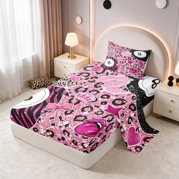 Erosebridal 8 Ball Twin Sheets Girly Bedding, Hot Pink 3-Piece (1 Flat Sheet, 1 Fitted Sheet and 1 Pillowcase)