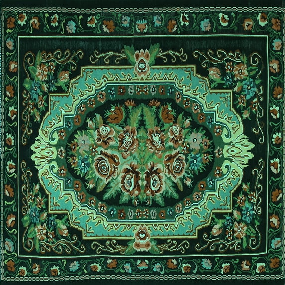 Ahgly Company Machine Washable Indoor Square Medallion Turquoise Blue French Area Rugs, 3' Square
