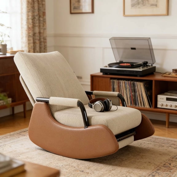 Heavy-Duty Rocking Chair with Retractable Footrest, Sturdy Glider Chair with Adjustable Extendable Leg Rest for Adults
