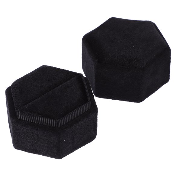 TITINICE Hexagonal Velvet Ring Box Black Color for Organizing Wedding Rings At Home