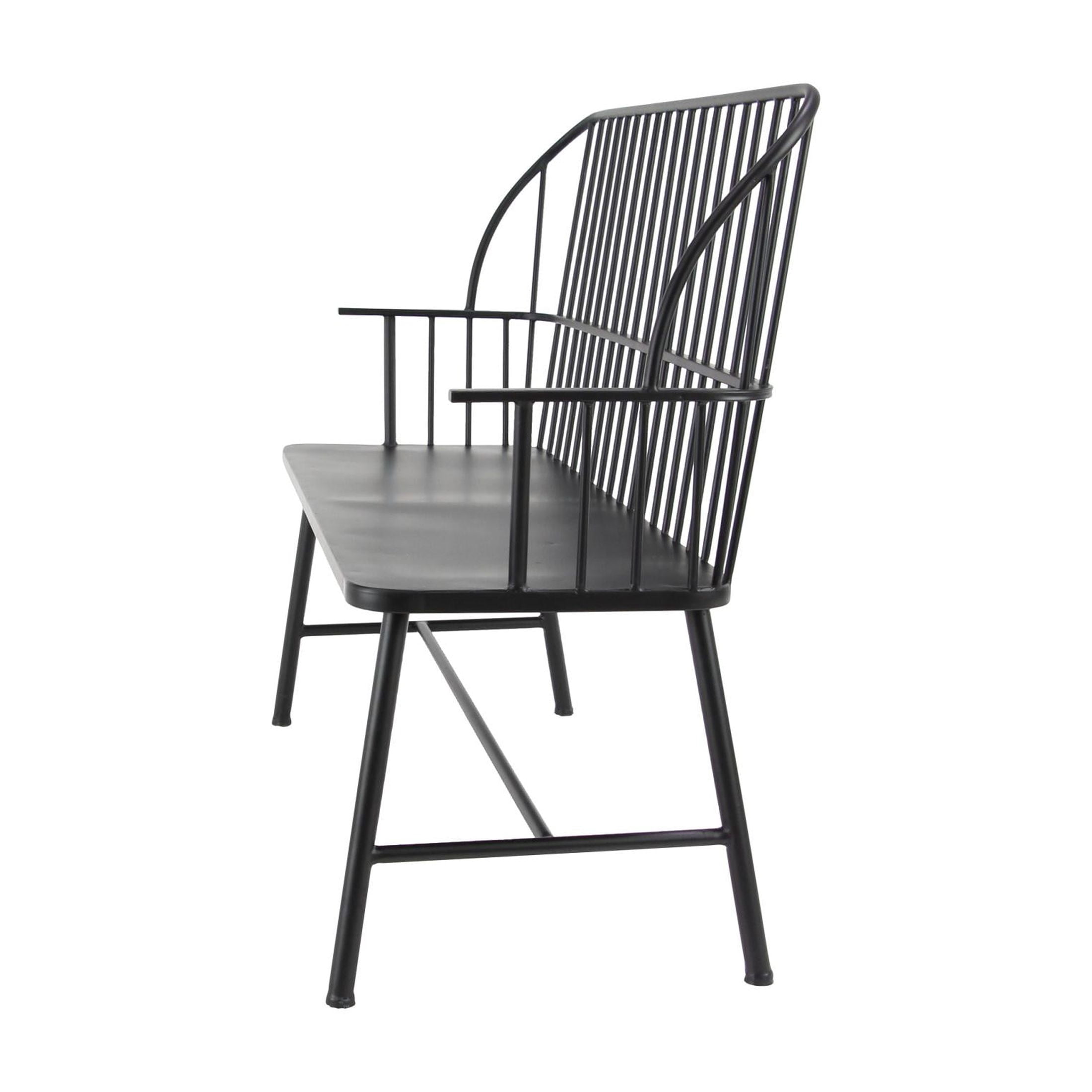 DecMode Black Traditional Outdoor, Entryway, Hallway, Bench with Metal Rod Backing and Armrests. 48"W x 19"L x 38"H