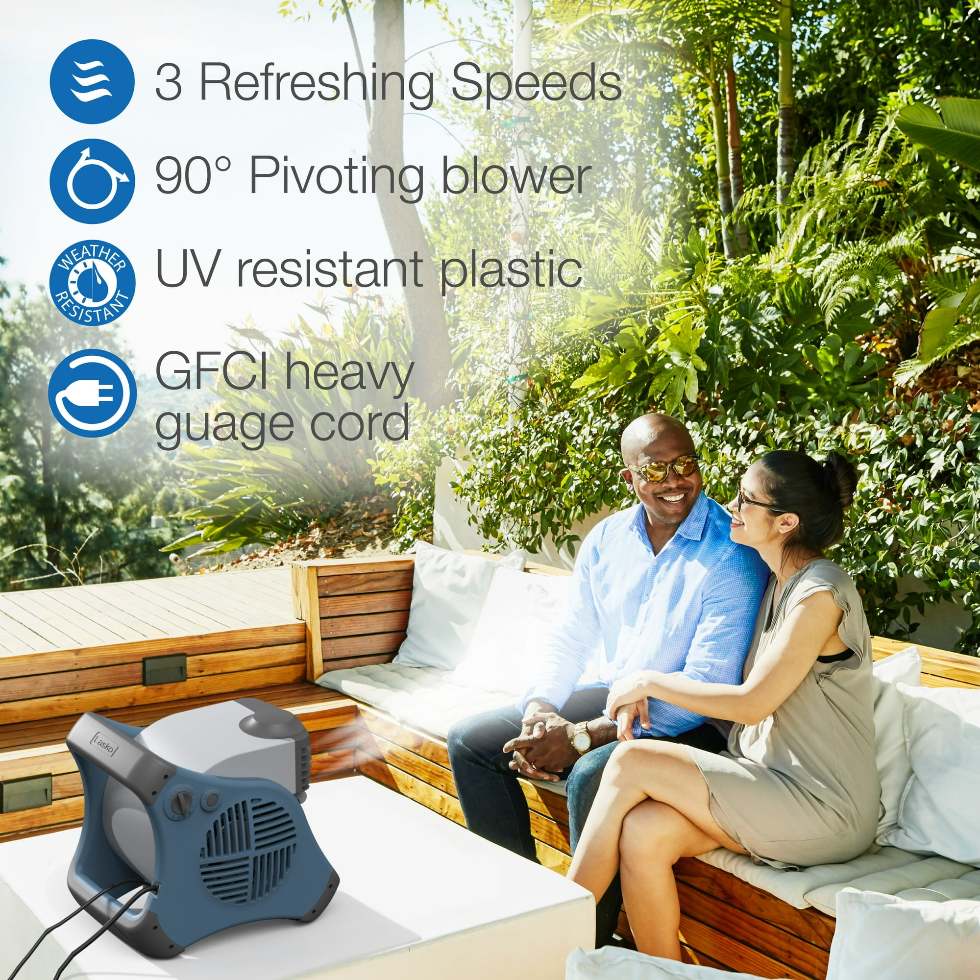 Lasko 15 inch Pivoting Misto Outdoor Misting Fan with GFCI Cord and 3 Speeds, 7054, Blue and Gray