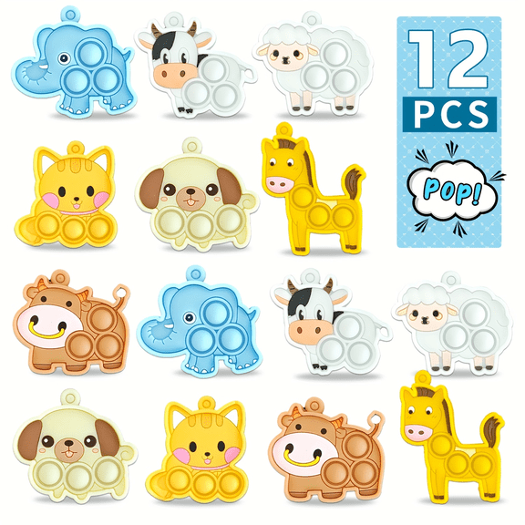 12PCS Animal Pop Fidget Toys, Cute Animal Fidgets for Party Favors, Classroom Prizes, Easter Basket Fillers, Goodies Bag Fillers, Assorted Varieties