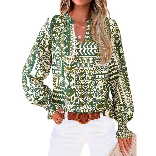 Blusa elegante y camisetas MASCOMODA para mujer, cuello en V, estampado floral