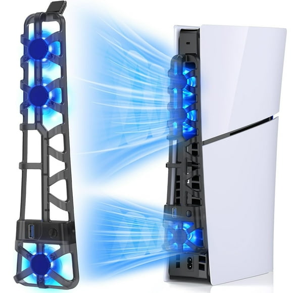 Ventilador de refrigeración para consola PS5 Slim Digital & Disc Edition, sistema de refrigeración silencioso con función de memoria y luz LED, con 3 ventiladores de alta velocidad y puerto USB 3.0