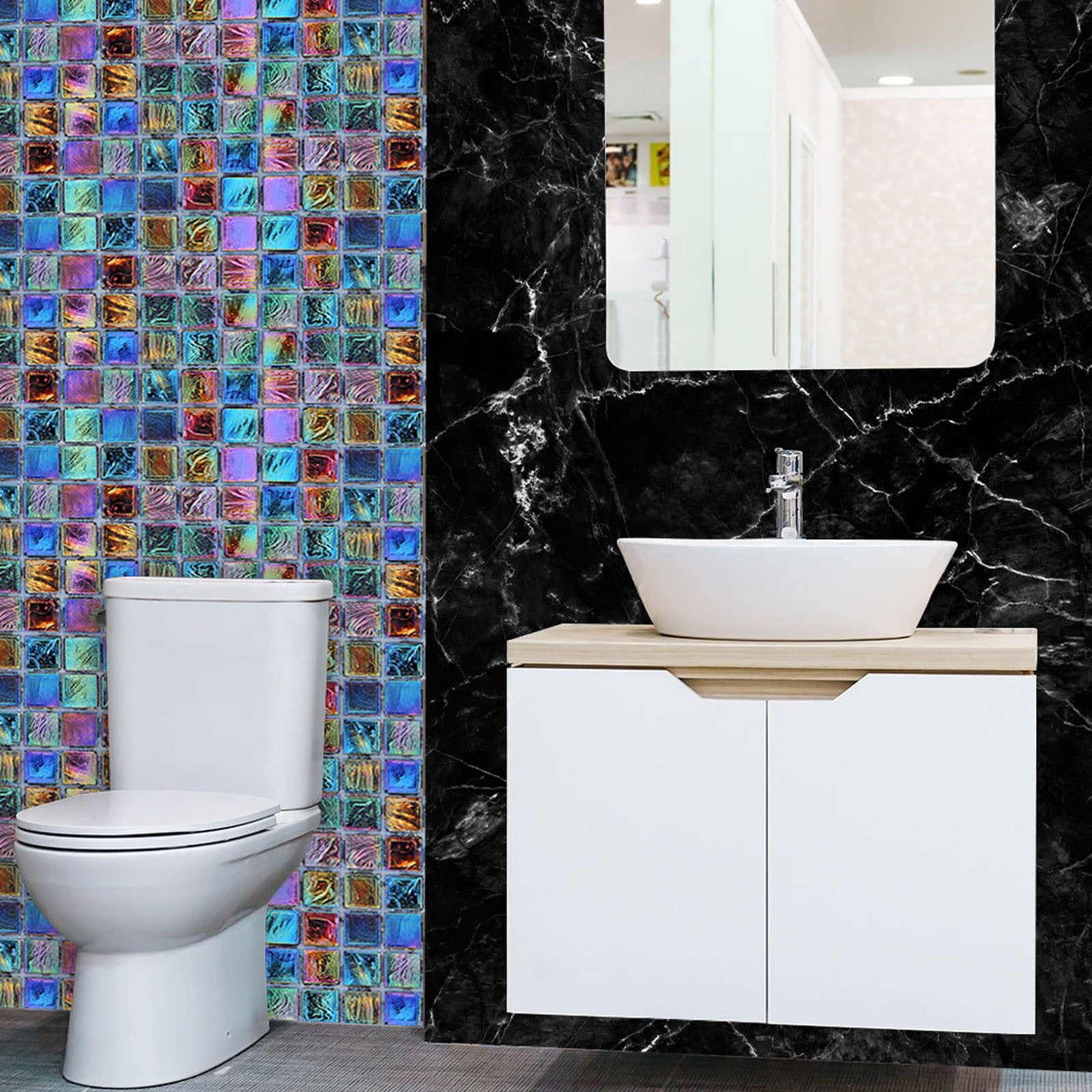 10/19pc Waterproof Tiles Mosaic Wall Sticker Kitchen Bath Adhesive Decor 10x10cm