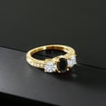 thumbnail image 3 of Gem Stone King 18K Yellow Gold Plated Silver 3-Stone Ring Onyx Moissanite(1.82 Cttw) (Size 6), 3 of 4