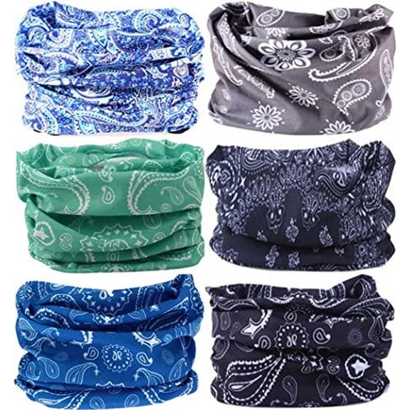 Headband Neck Gaiter Head Wrap Headwear Face Mask Magic Scarf Bandana for Men and Women 6pcs.paisley 1