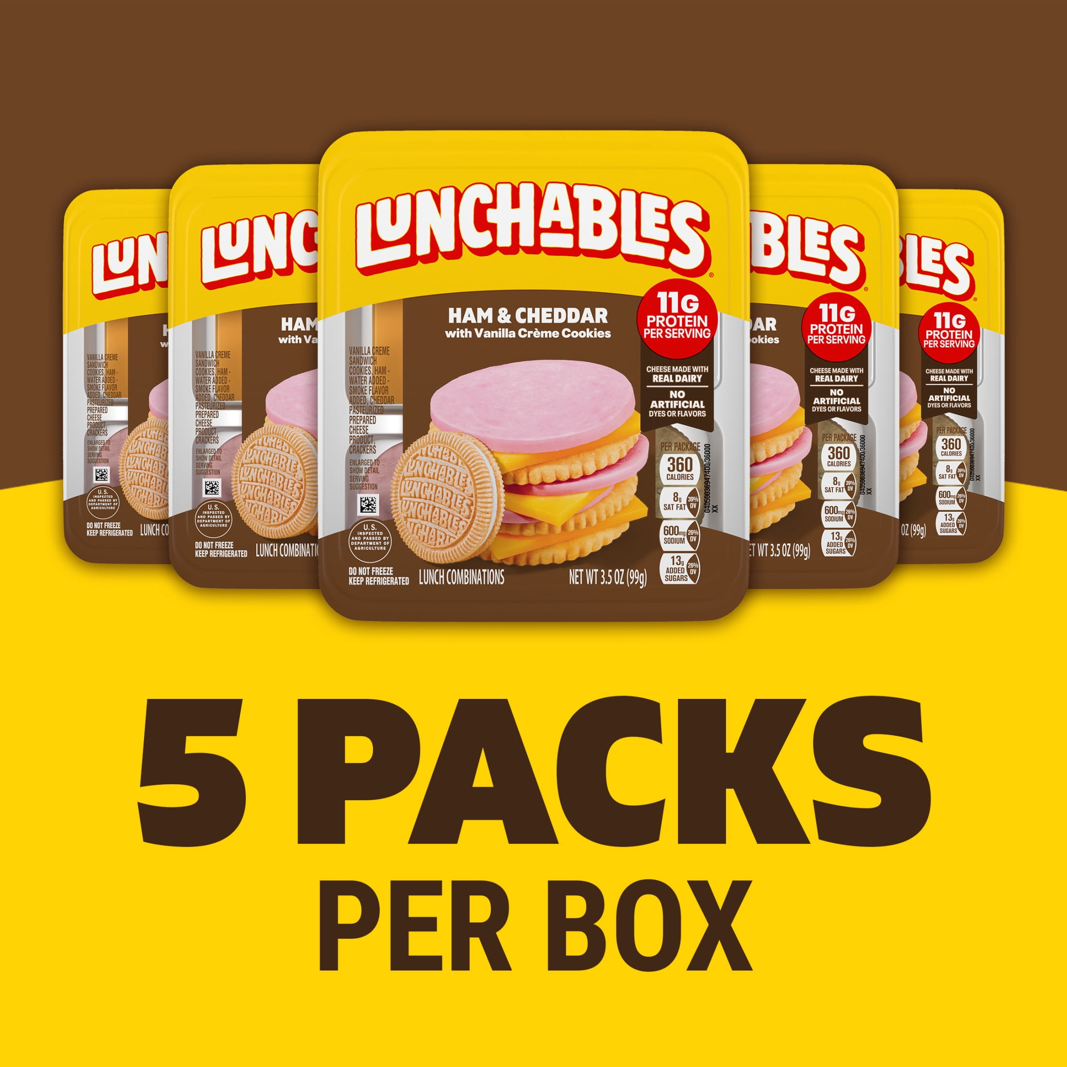 Lunchables Ham & Cheddar with Vanilla Creme Cookies, 5 Count Pack, 3.5 oz Trays