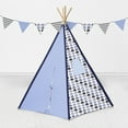 thumbnail image 3 of Bacati - Elephants Teepee Tent for Kids/Toddlers, 100% Cotton Breathable Percale Fabric Cover, Blue/Grey, 3 of 25