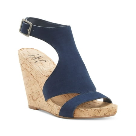 

INC Womens Navy 1/2 Platform Adjustable T-Strap Padded Lizanne Round Toe Wedge Buckle Slingback Sandal 8 M