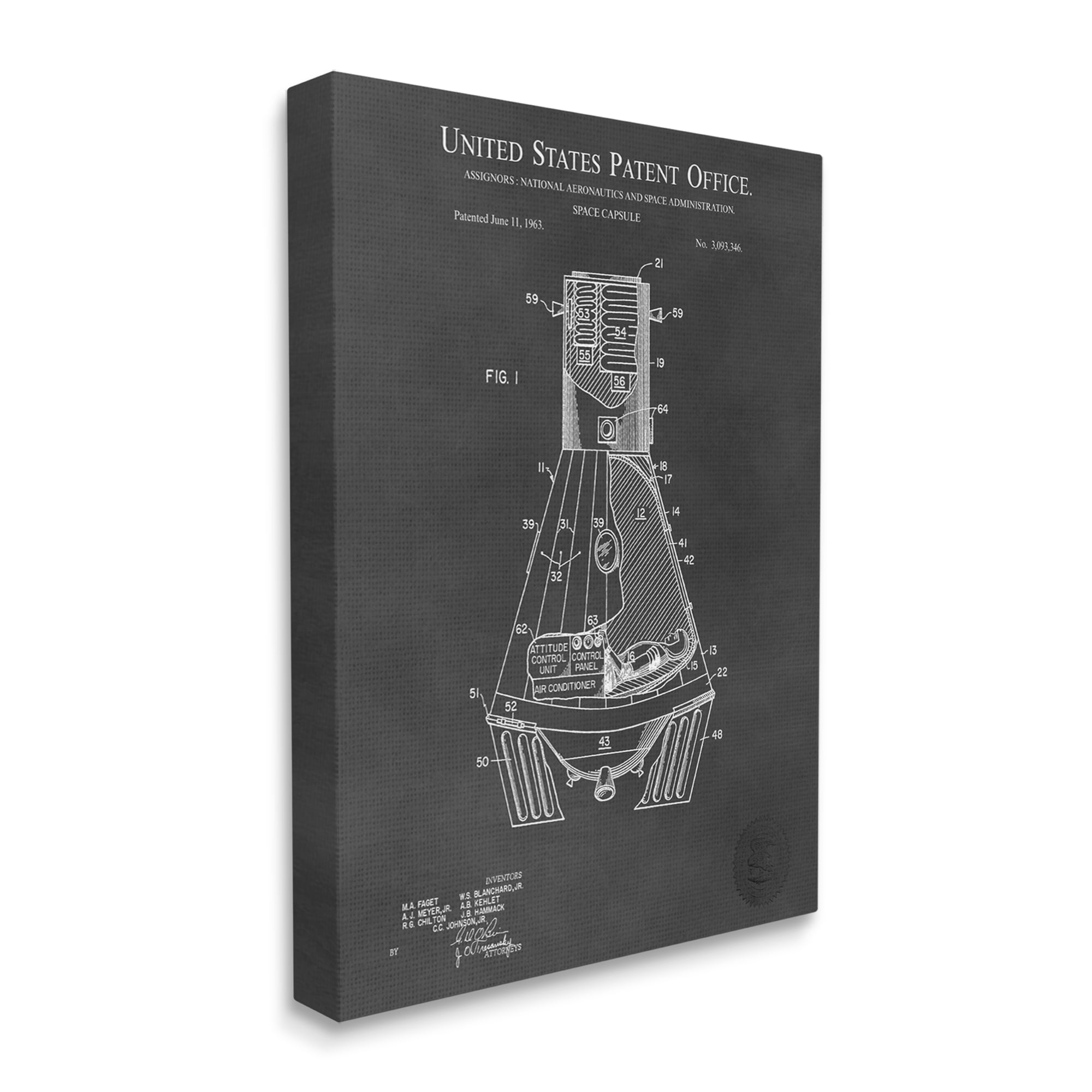 Stupell Industries Space Capsule Aircraft Detailed Blueprint Diagram Design Canvas Wall Art, 36 x 48, Design by Karl Hronek