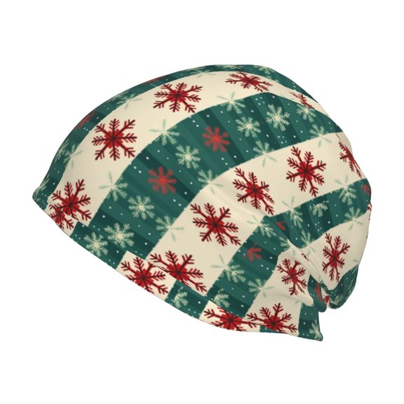 KLL Christmas Snowflakes Plaid Winter Fall Beanie Knit Hats for Men & Women - Warm & Soft Stylish Toboggan Caps for Cold Weather