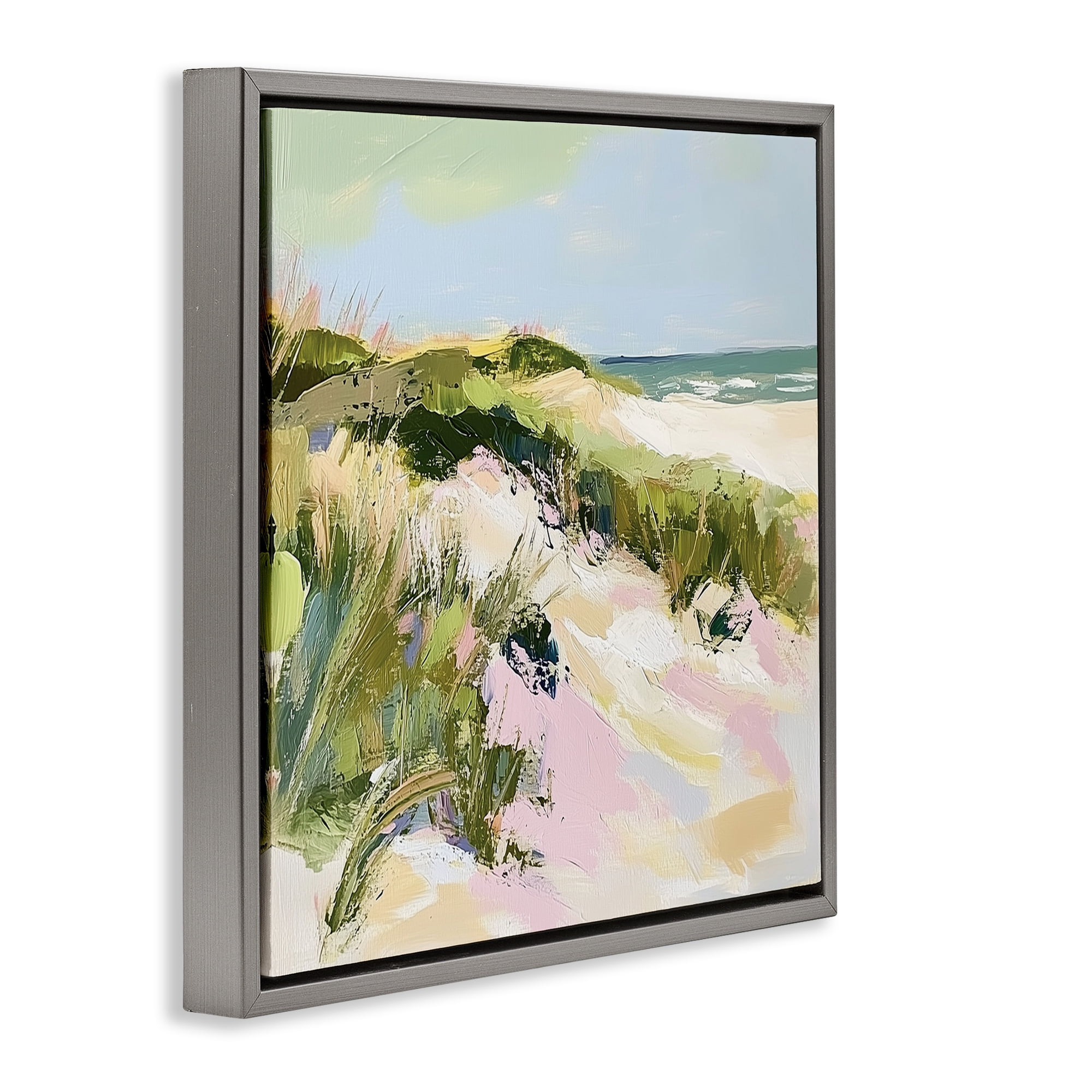 Stupell Industries Pastel Coastal Dunes at Sunrise Gray Framed Floater Canvas Wall Art, design by Heidi Kuntz