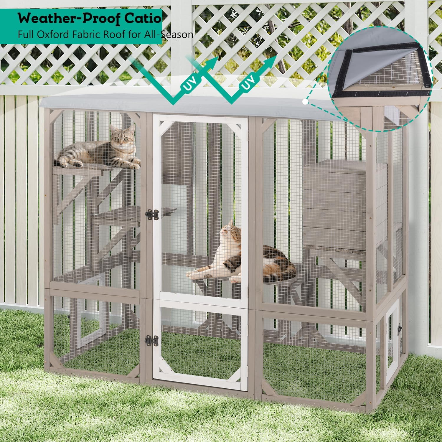 PETSCOSSET Large Catio Outdoor Cat Enclosure Window Access, Wooden Kitty Cage with Resting Room &3Platforms, Attached to Window
