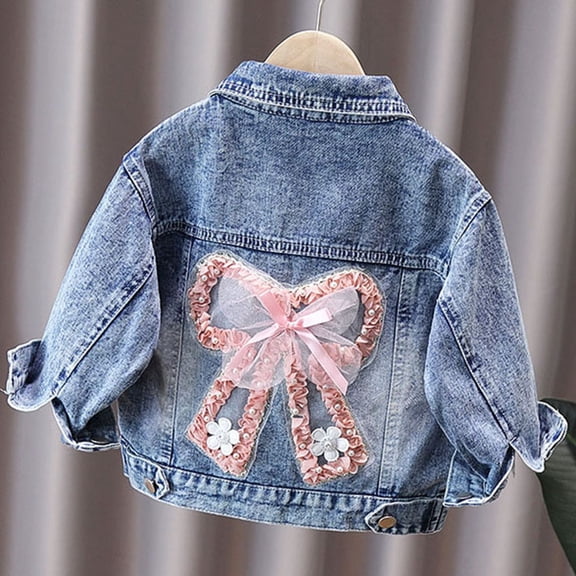 Rhuody Girl'S Coats 5-6 Years Long Sleeve Solid Color Denim Jacket Bowboy Tops Classic Wear