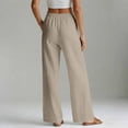 thumbnail image 6 of Womens Casual Cotton Linen Pants Lightweight Summer Loose Fit High Waist Straight Leg Plus Size Solid Lounge Trousers Beige M, 6 of 6