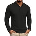 thumbnail image 3 of HOMADLES Mens polo Shirt Long Sleeve with Collar Button Lightweight Work Shirt Solid Color Stretch Soft Tops Black Size L, 3 of 8