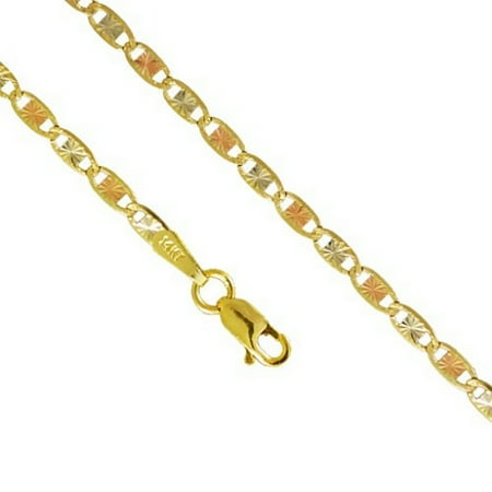 14k Gold Rose Beads - 14K Yellow Rose Gold Men Women's 5.0MM Valentino Tri Color Necklace Chain Link Spring Clasp, 18-24 Inches (18)