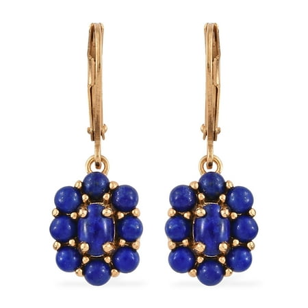 Womens Brown Ion Plated - Women's Girls 18K Yellow Gold Ion Plated Oval Lapis Lazuli Earrings Cttw 3.6