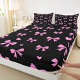 thumbnail image 5 of Erosebridal Princess Bowknot Bed Sheets for Girls, Cute Love Heart King Sheets, Black Pink, 4pcs, 5 of 6