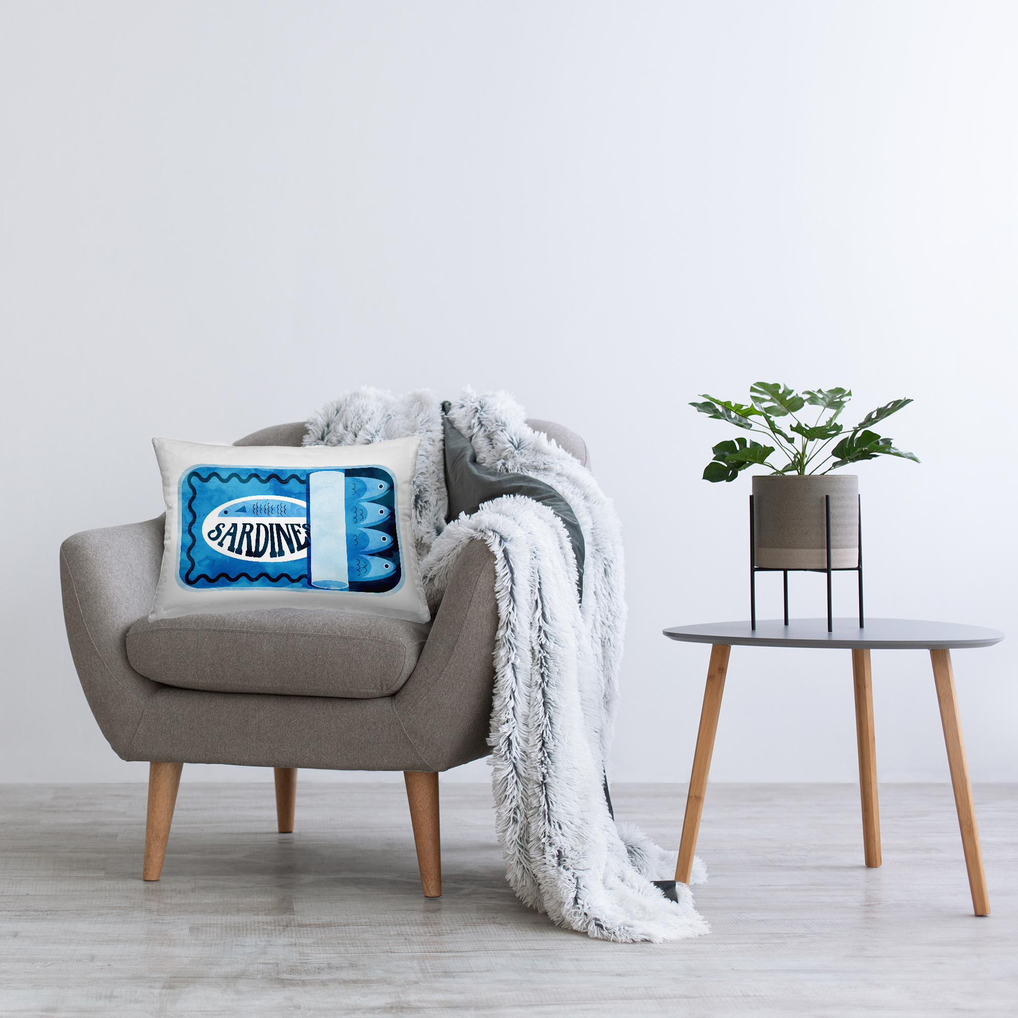 Stupell Industries Retro Blue Sardine Tin Decorative Printed Throw Pillow, design by Daphne Polselli