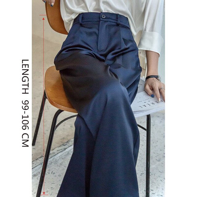 NOVEDAD DE VERANO 2023, pantalones de satén de seda para mujer, pantalones de traje de pierna ancha informales negros de cintura alta a la moda coreana para mujer, pantalones de gran tamaño Tan Jianjun unisex