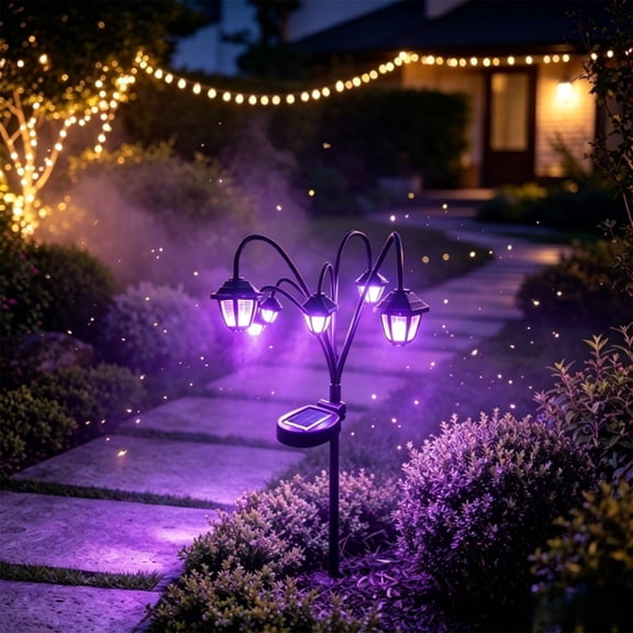 Solar 6-Head Lantern Pathway Lights Outdoor Halloween Garden Decor, Solar Powered Purple Driveway Lights,Waterproof Yard Stake Decor for Yard Garden Lawn Patio Xmas Landscape Gifts Deco