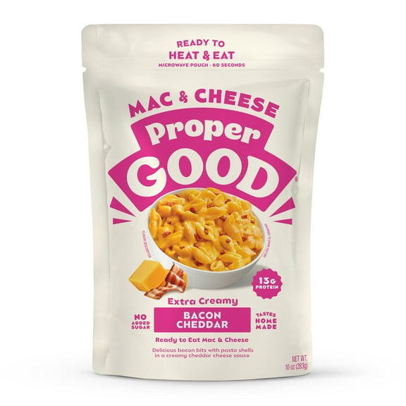 Proper Good Bacon Cheddar Mac & Cheese, Ready in 60 Seconds, Shelf-Stable 10oz Pouch