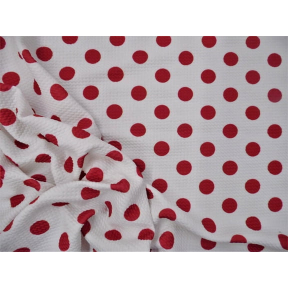 Bullet Printed Liverpool Textured Fabric 4 way Stretch White Red Polka Dot V36
