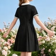 thumbnail image 4 of CUZIBR Girls Fall Polo School Dress Short Sleeve Cute Bow Floral Print Peter Pan Collar Pleated Uniform Dress Kids Back To School Outfit Fashionable Dailywear,Black-b,10-11 Years, 4 of 9