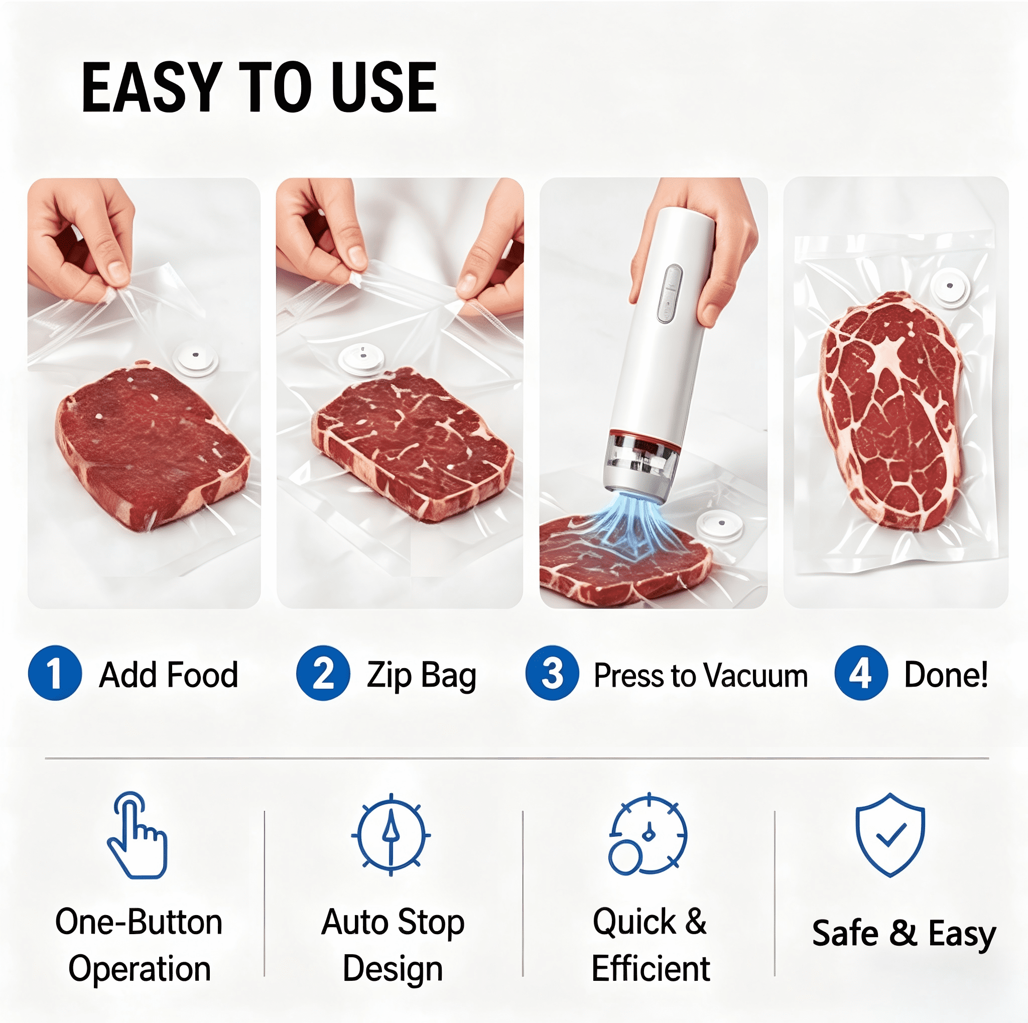 Efoee Handheld Vacuum Sealer, Compact Food Vacuum Sealer with 30 Reusable Bags for Sous-Vide,Meal Prep and Food Fresh Preservation for Kitchen