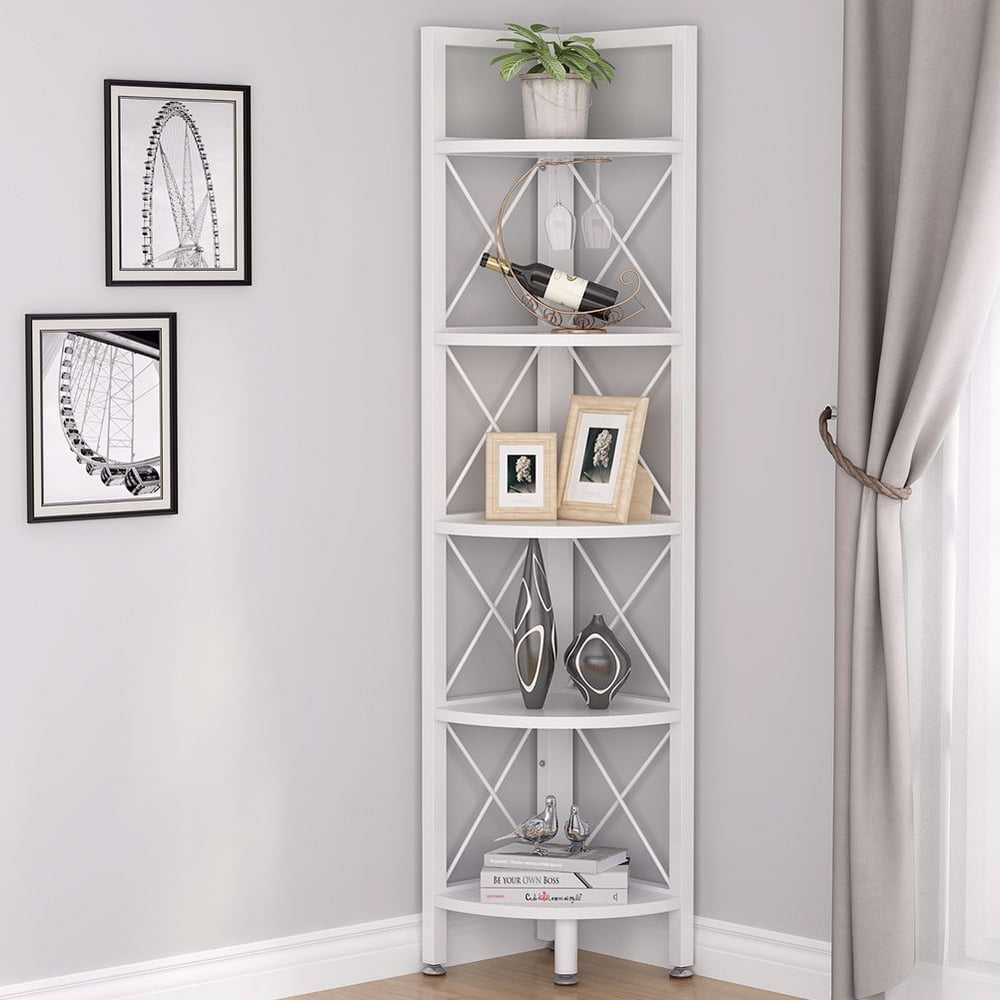Tribesigns 5 Tier Corner Shelf, Rustic Corner Bookshelf Small Bookcase