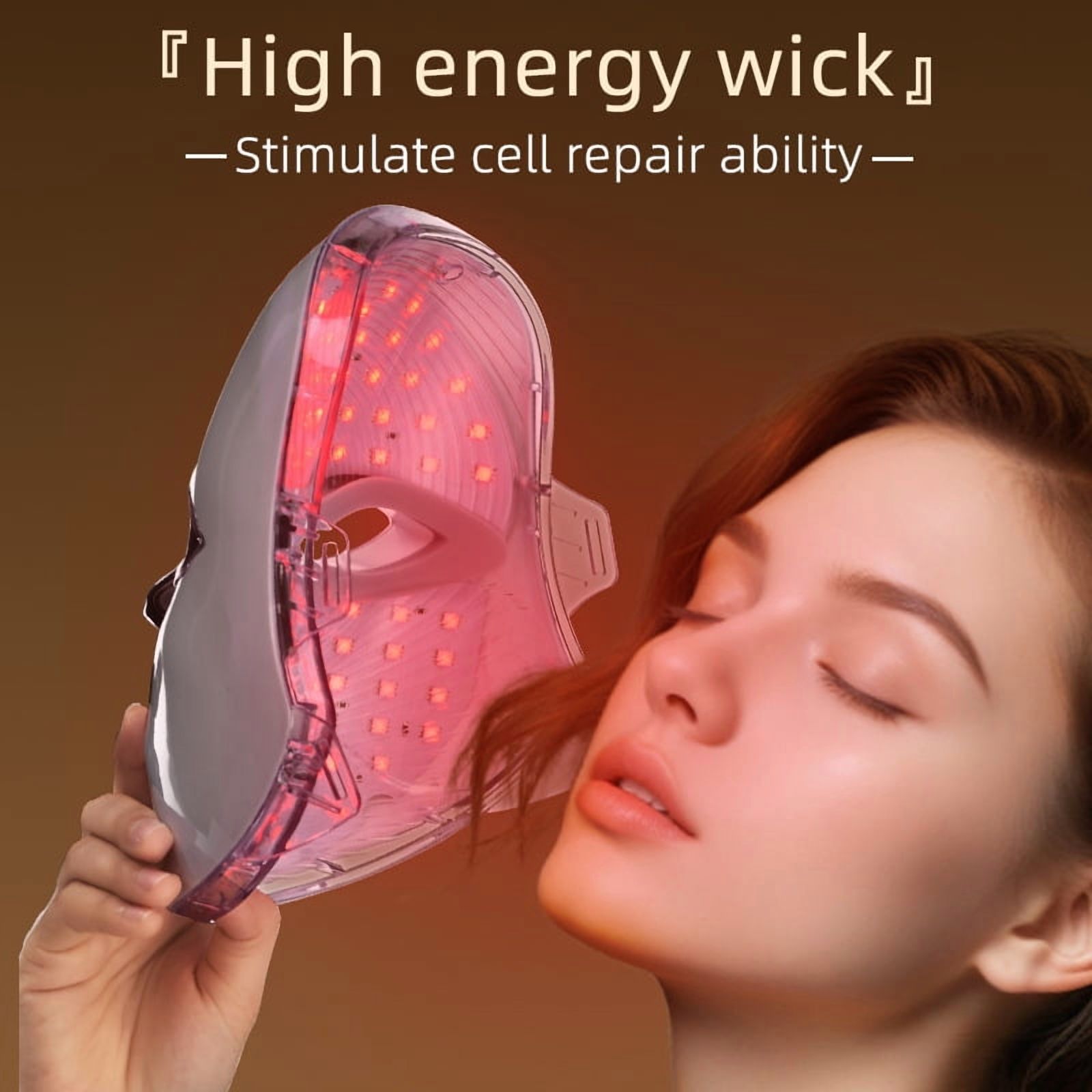 Multi-Spectrum LED Facial Light Mask for Relaxation,Hands-Free Personal Beauty Device with Red&Blue Light to Complement Your Skincare Regimen, Cordless,White rose-patterned frame with gold trim style
