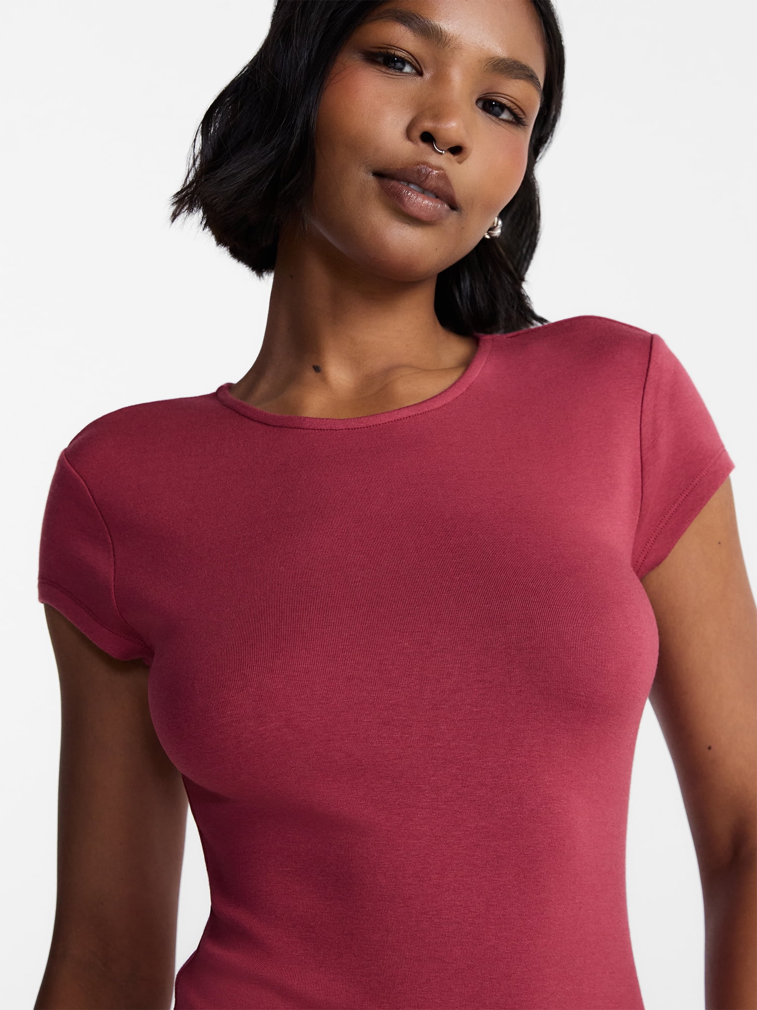 No Boundaries Crewneck Midi Dress with Short Sleeves, Women's XXS-XXL