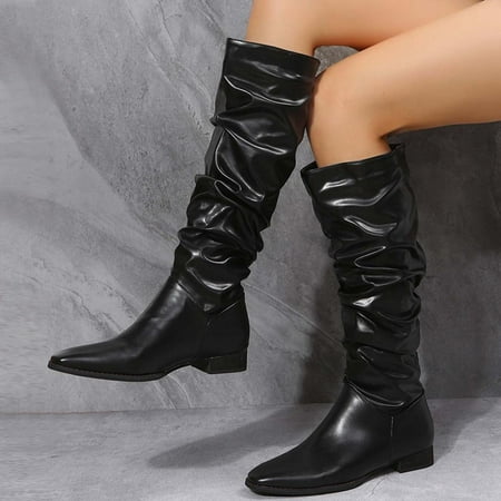 

Tdoqot Womens Thigh High Boots- Christmas Gifts Low-heeled Casual Chunky Heel Women s Knee High Boots Black 37