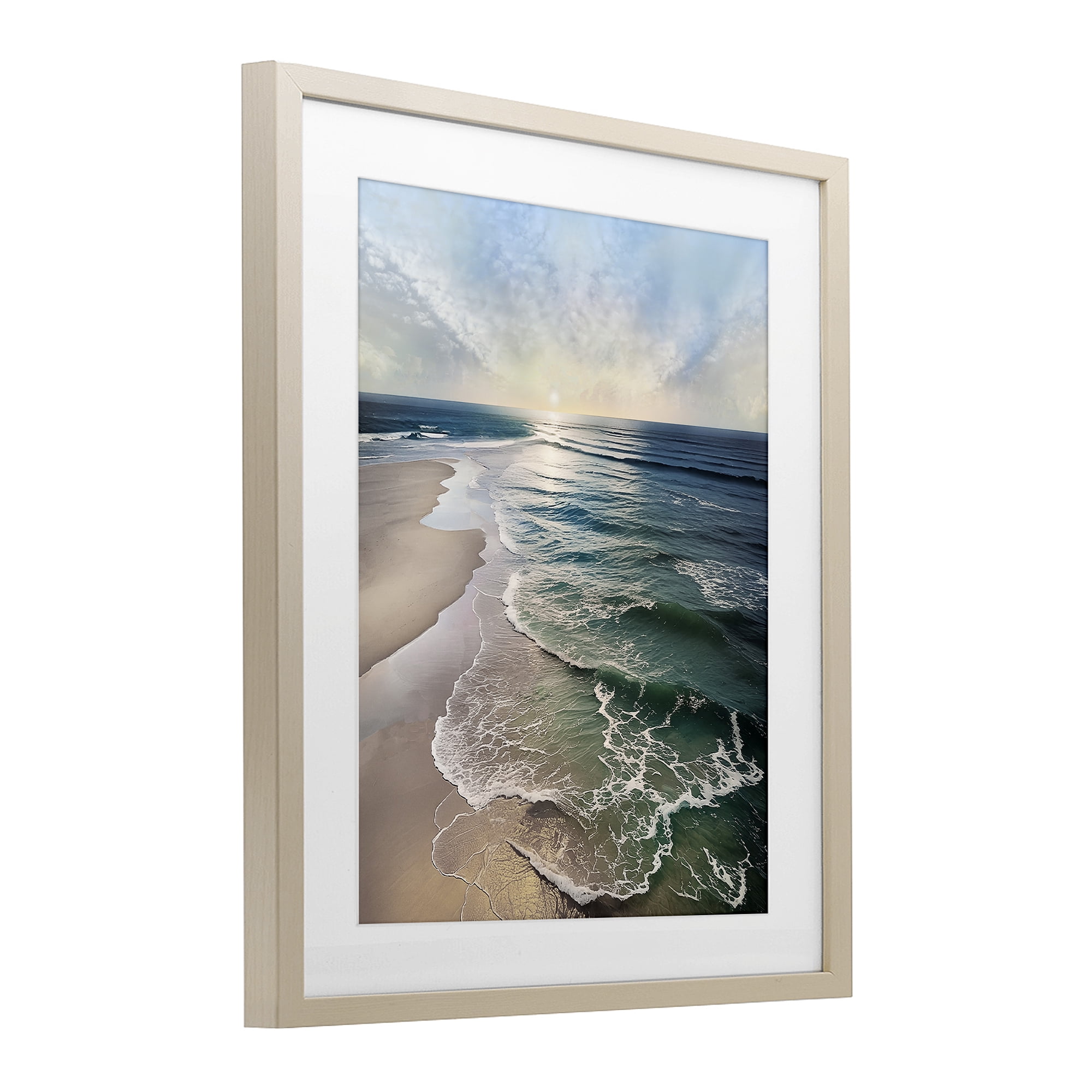 Stupell Industries Tranquil Shoreline with Soft Light Birch Framed Print Under Glass, design by Mike Calascibetta