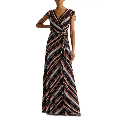 Lauren Ralph Lauren Womens Blanket Stripe Georgette Gown black Size 6 MSRP $210