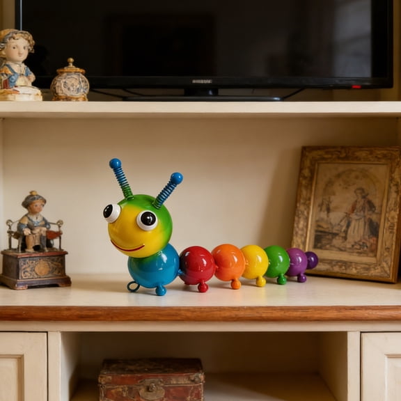 YiJuHui Vintage Tin Articulated Caterpillar Toy, Flexible Poseable Rainbow Animal Ornament, Nostalgic Distressed Metal Craft for Home Decor Picnic Holiday